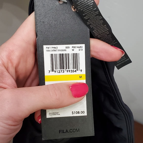 FILA HIGH WAISTED TUMMY CONTROL 7/8 LENGTH BLACK LEGGINGS WITH WHITE MESH.. - Picture 3 of 8